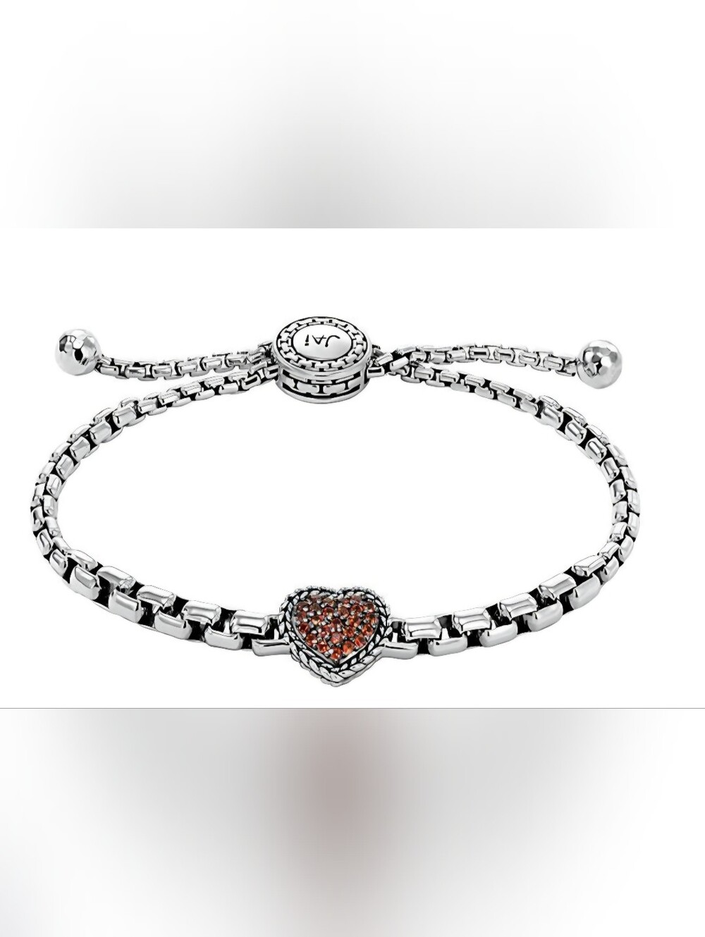 JAI Sterling Silver Pave Garnet Heart Adjustable Bracelet